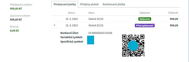 Platby - náhled trvalé platby