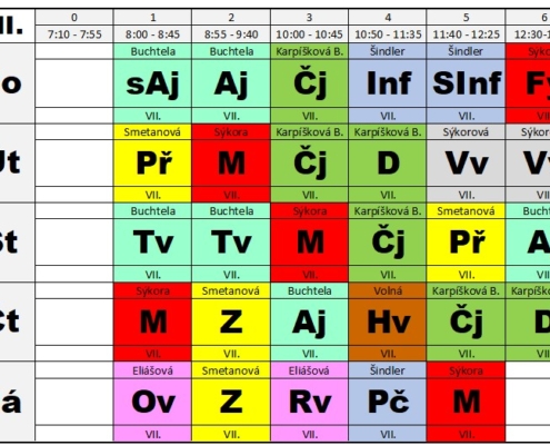 Rozvrh hodin na 1. pololetí 2025/26