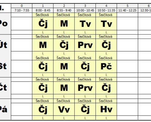 Rozvrh hodin na druhé pololetí