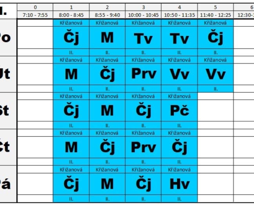 Rozvrh hodin na druhé pololetí