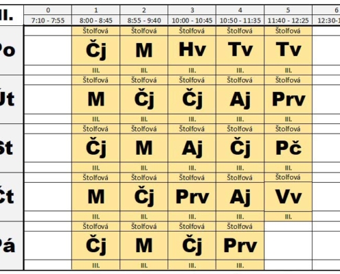 Rozvrh hodin na druhé pololetí