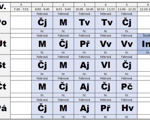 Rozvrh hodin na druhé pololetí