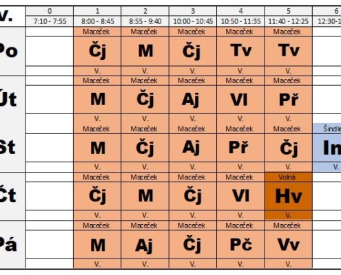 Rozvrh hodin na druhé pololetí
